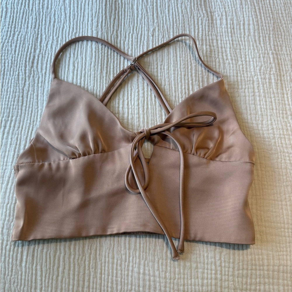 Satin Tie-Front Top in Dusty Mauve | Size S